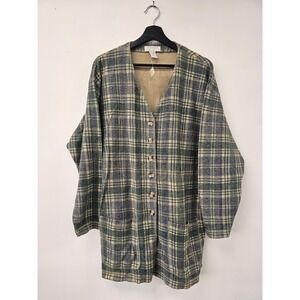 Vintage Express Sweater‎ Womens Medium Plaid Button Up Pockets Tricot 90s
